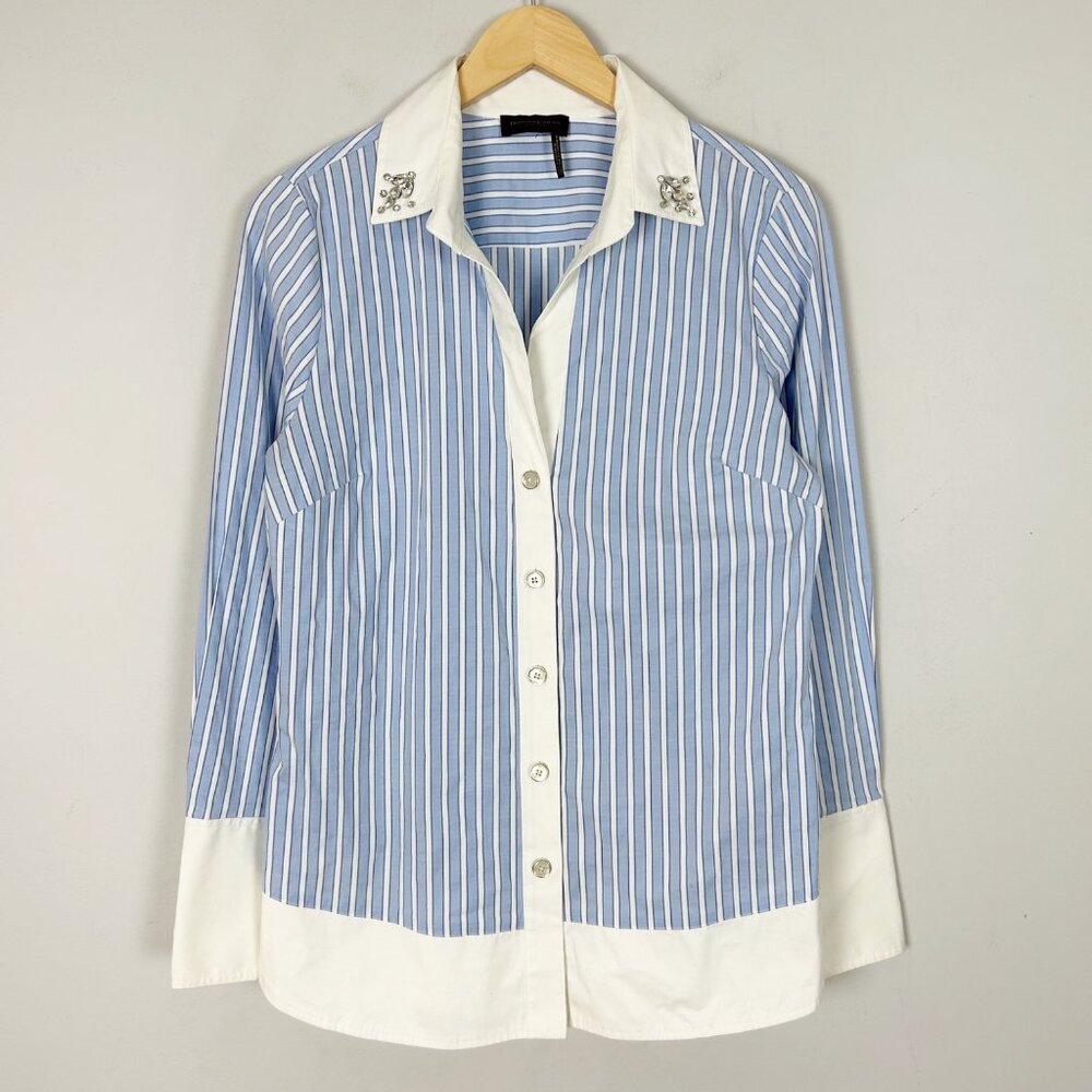 Donna Karan Blue and White Striped Button-Down Shirt
